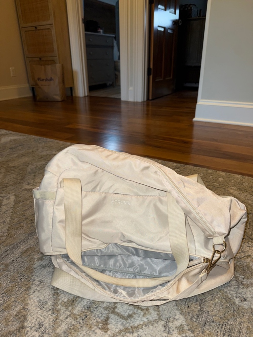 Cream Travel Duffel Bag - Lightweight Weekend Bag